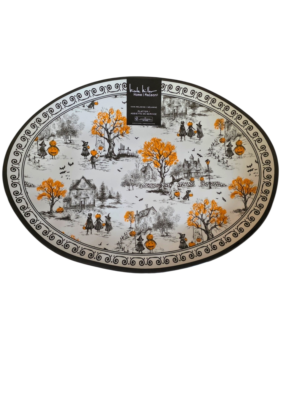Nicole Miller 2026 Oval Melamine Halloween Serving Platter in Black & Orange